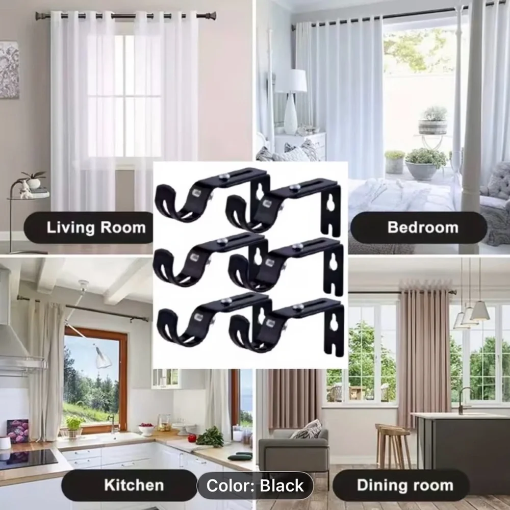 (6) Heavy-duty Adjustable Curtain Rod Bracket  NIB
